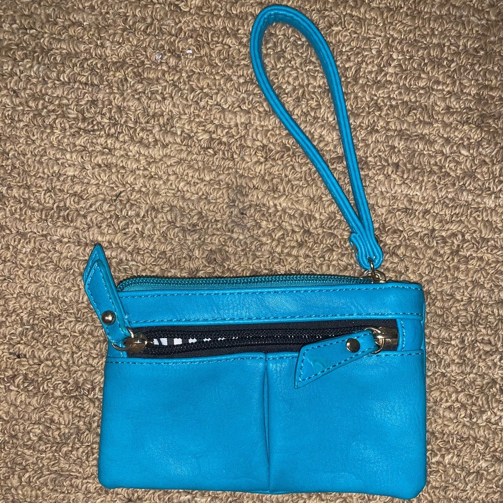 Blue faux leather handbag